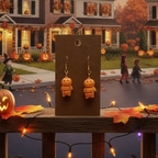 orange pumpkin man earrings on gold plated copper hooks