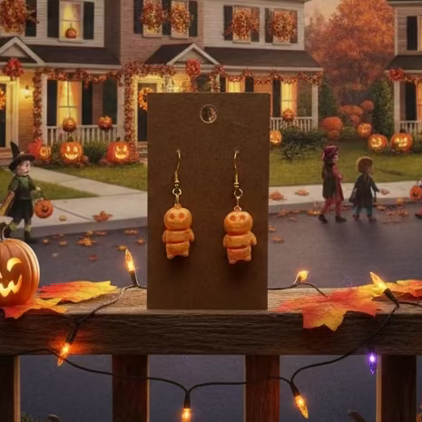 orange pumpkin man earrings on gold plated copper hooks
